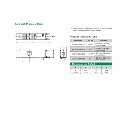 G503AW428300003 NUMATICS/AVENTICS SANDWICH PRESSURE BLOCK 503 SERIES 1/4" G (ISO 15407/2)
